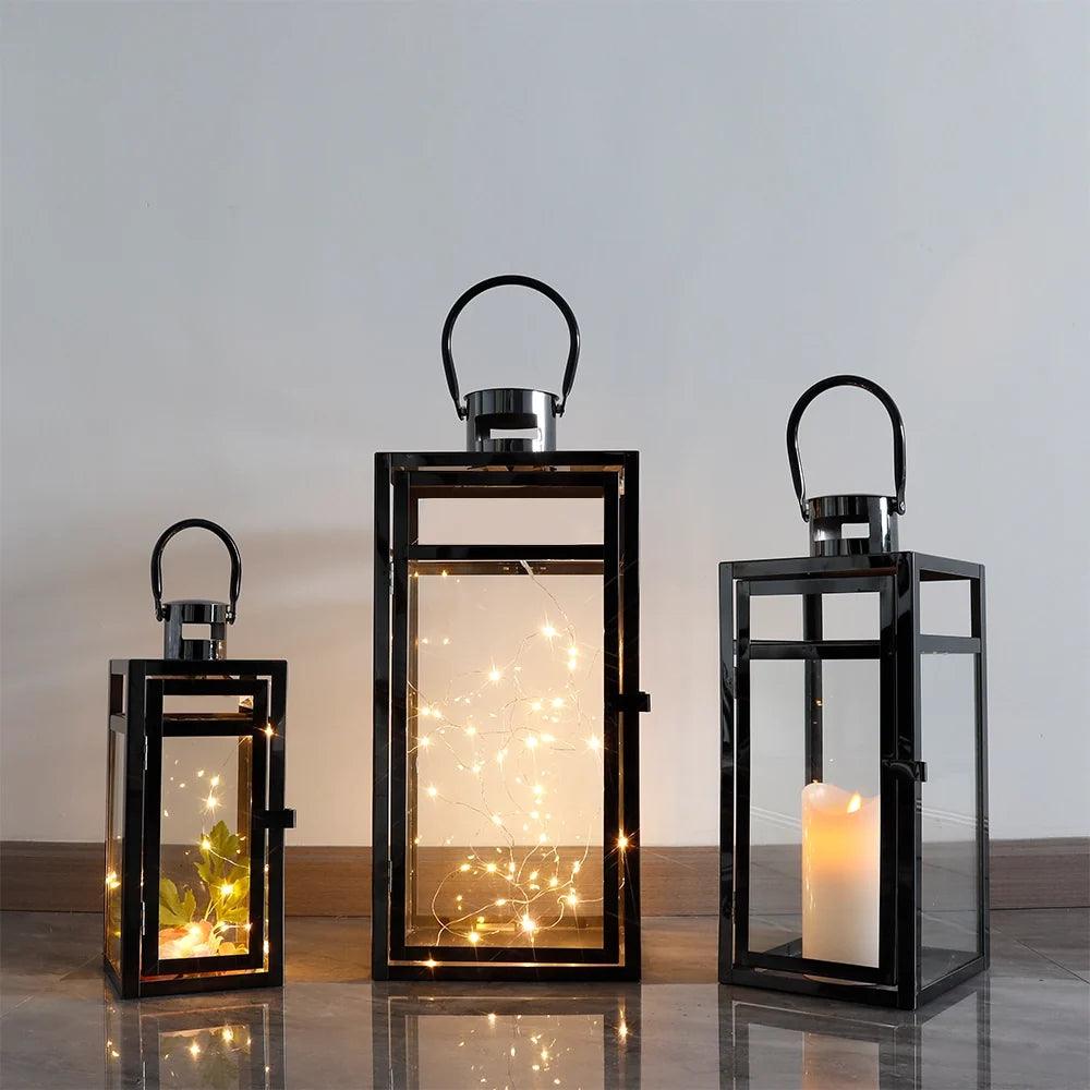  Set of 3 Stainless Steel Lantern (12/15/19'') -Black