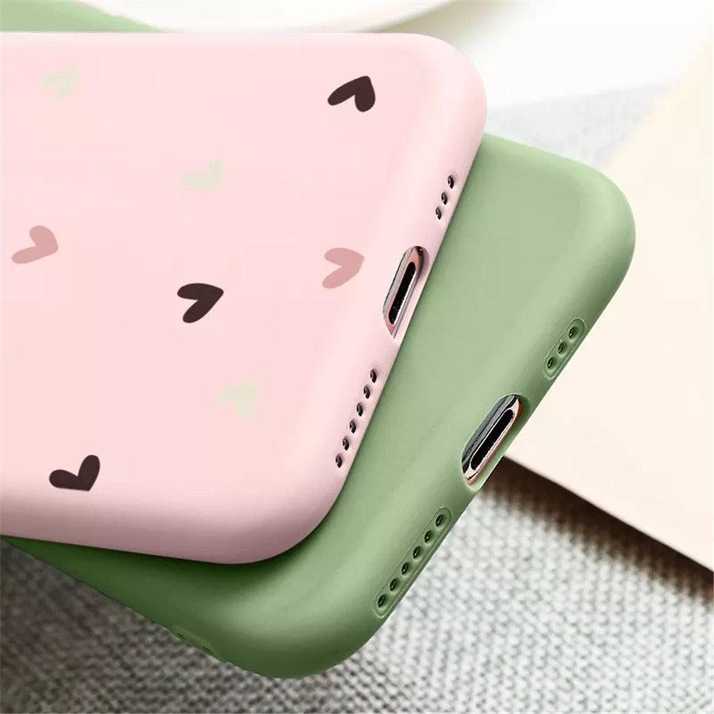Candy Color Cute Love Heart Phone Case For Iphone 13 12 11 Pro Max Soft Silicon Purple White Silicone Case With Little Heart Pattern Slim Shockproof Protective  Back Cover