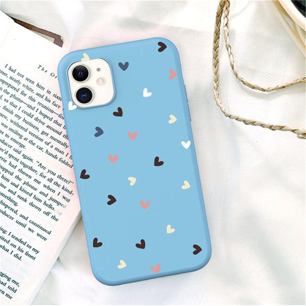Candy Color Cute Love Heart Phone Case For Iphone 13 12 11 Pro Max Soft Silicon Purple White Silicone Case With Little Heart Pattern Slim Shockproof Protective  Back Cover
