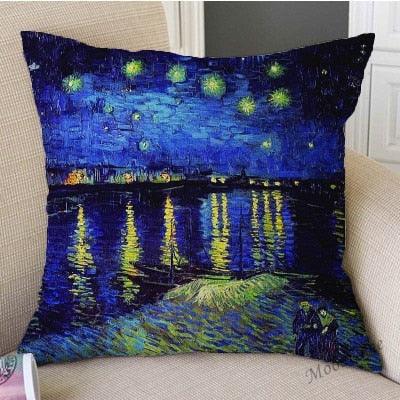 Canvas Throw Pillow Cover Famous Oil Painting Art Self Portrait Sunflower Starry Night Gallery Art Decoration Pillow Case Linen Cushion Cover Canvas Throw Pillow Cover Case for Couch Sofa Home Decoration Famous Picture Print 44x44cm