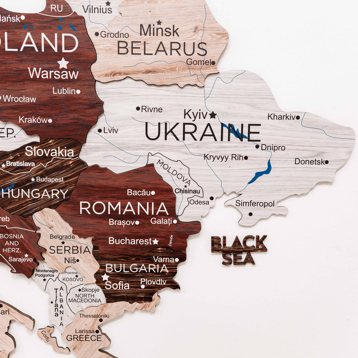 3D Europe Wooden Map Cappuccino