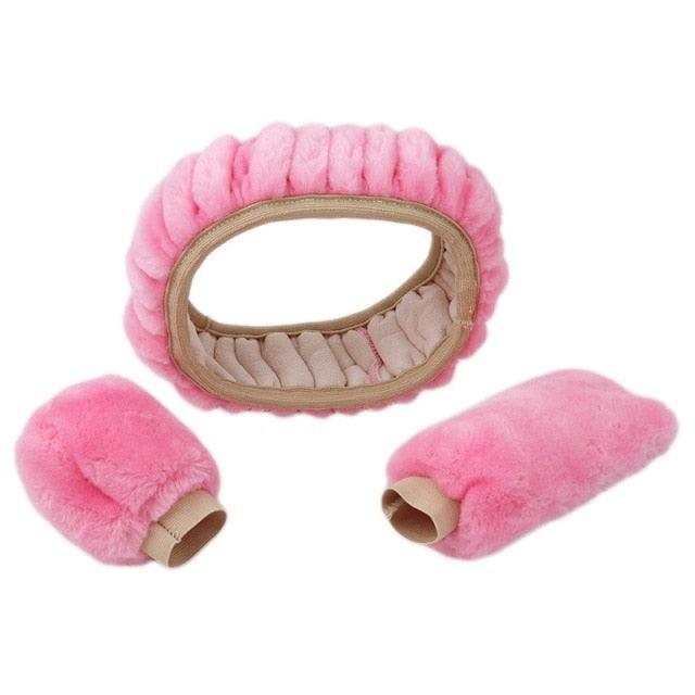 Car Steering Wheel Elastic Long Microfiber Plush Steering Wheel Cover Gearshift Handbrake Cover Protector Decoration Warm Super Thick Plush Collar Soft Car Steering Wheel Cover Decoration Warm Super Thick Plush Collar Soft Black Pink Women Man