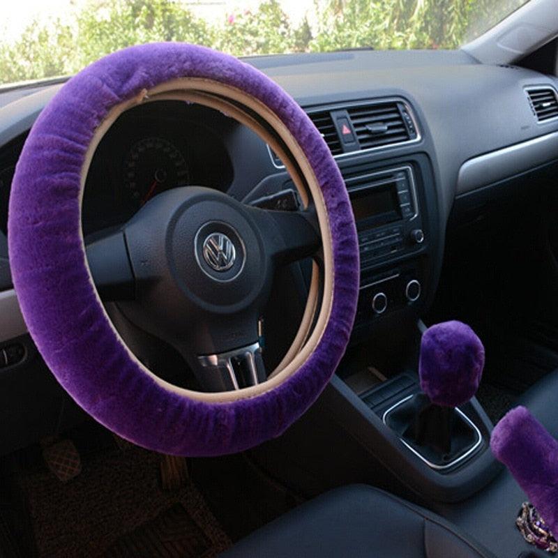 Car Steering Wheel Elastic Long Microfiber Plush Steering Wheel Cover Gearshift Handbrake Cover Protector Decoration Warm Super Thick Plush Collar Soft Car Steering Wheel Cover Decoration Warm Super Thick Plush Collar Soft Black Pink Women Man