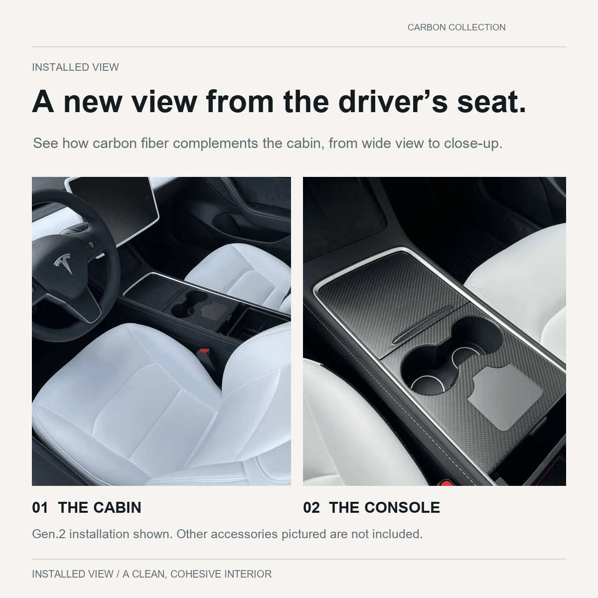 Carbon Fiber Center Console Wrap Cover for Model 3 / Y
