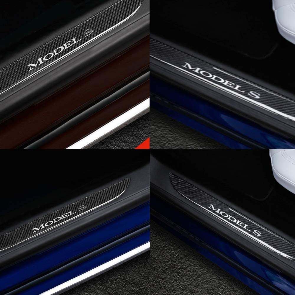 Carbon Fiber Textured Front Door Sill Protector for Tesla Model S 2016-2018