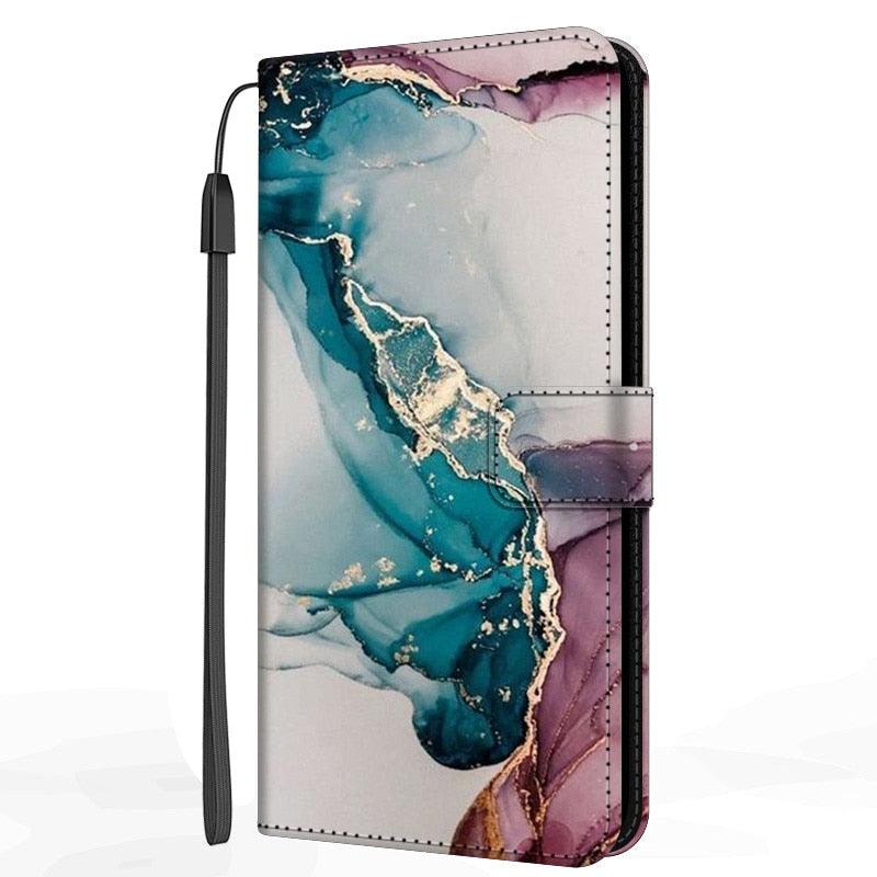 Card Holder PU Leather Wrist Strap Protective Wallet Case Marble Leather Case For Xiaomi Redmi Note 11S 11 Pro 5G Flip Cover Stand Wallet Book Case For Redmi Note11S 11Pro 5G 2022