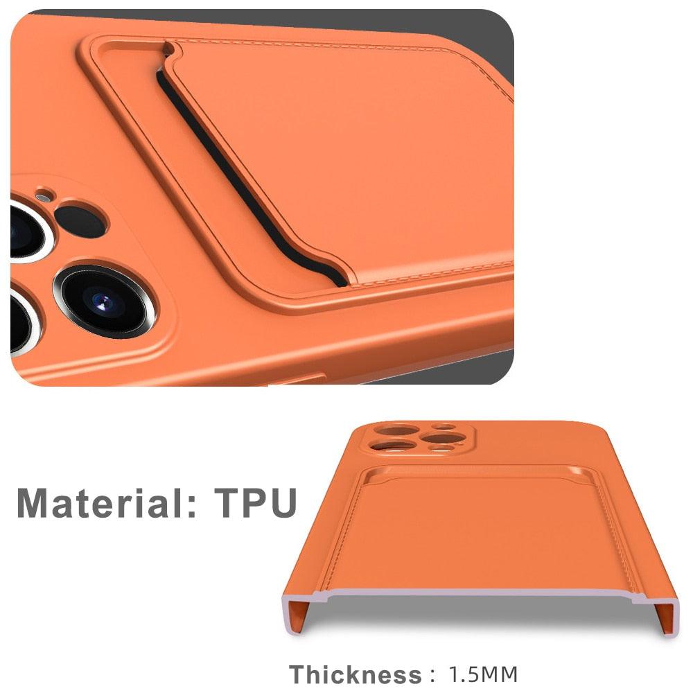 Card Pocket Protective Slim Wallet Case For iPhone 14 13 12 11 Pro Max Modern Bright Color iPhone Cover Lightweight Card Slot Design Simple Color Business Protective Case