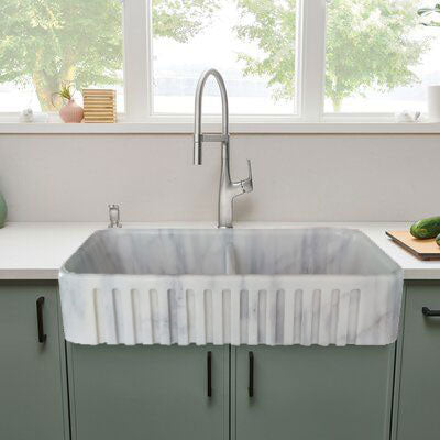 Carrara White Marble Farmhouse Apron Kitchen Double Sink (W)18