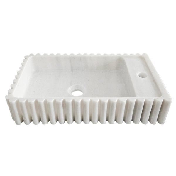 Carrara White Marble Wall-mount Bathroom Vanity Sink Fluted/Reeded (W)12
