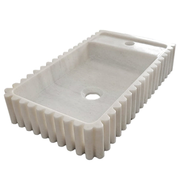 Carrara White Marble Wall-mount Bathroom Vanity Sink Fluted/Reeded (W)12