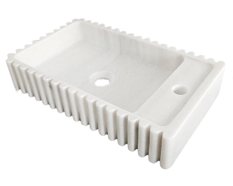 Carrara White Marble Wall-mount Bathroom Vanity Sink Fluted/Reeded (W)12