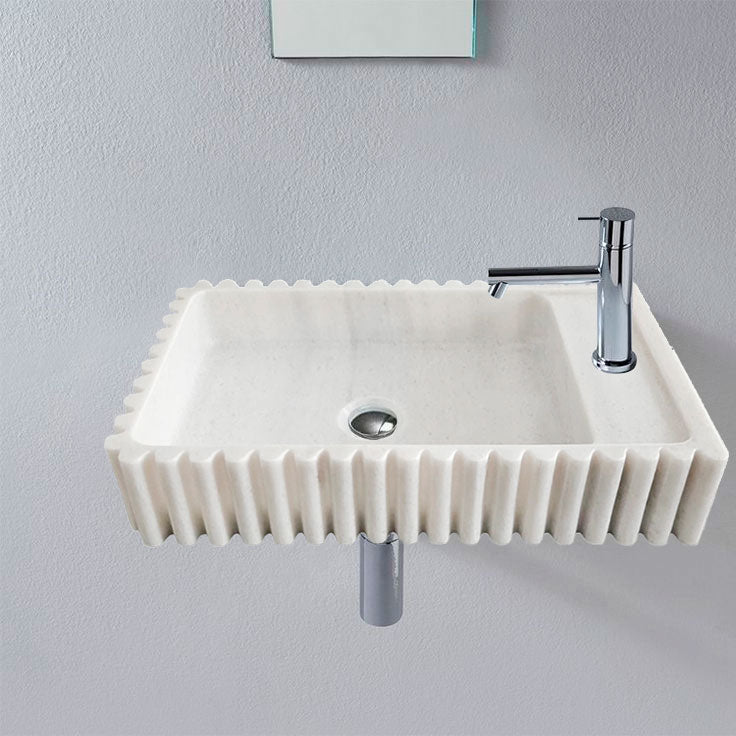 Carrara White Marble Wall-mount Bathroom Vanity Sink Fluted/Reeded (W)12