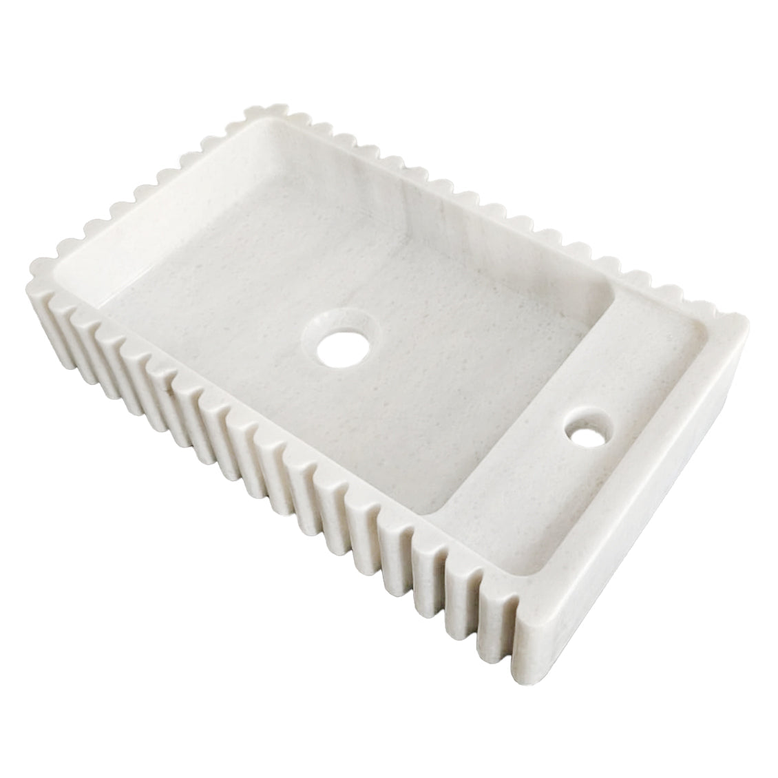 Carrara White Marble Wall-mount Bathroom Vanity Sink Fluted/Reeded (W)12