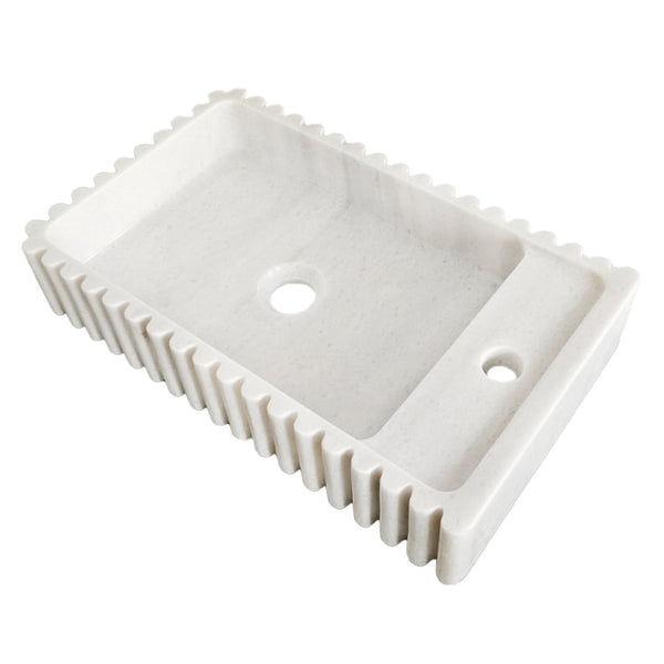 Carrara White Marble Wall-mount Bathroom Vanity Sink Fluted/Reeded (W)12