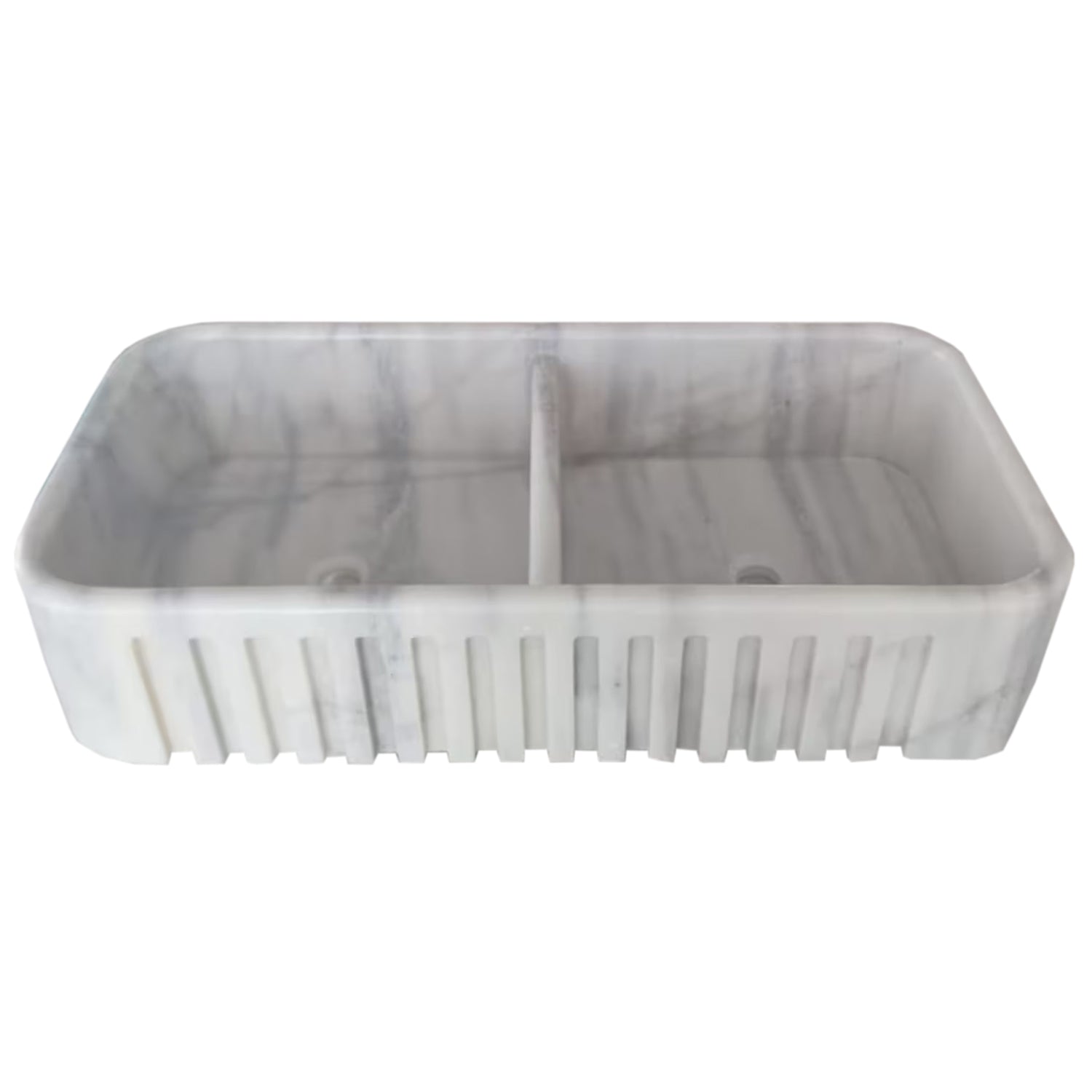 Carrara White Marble Farmhouse Apron Kitchen Double Sink (W)18