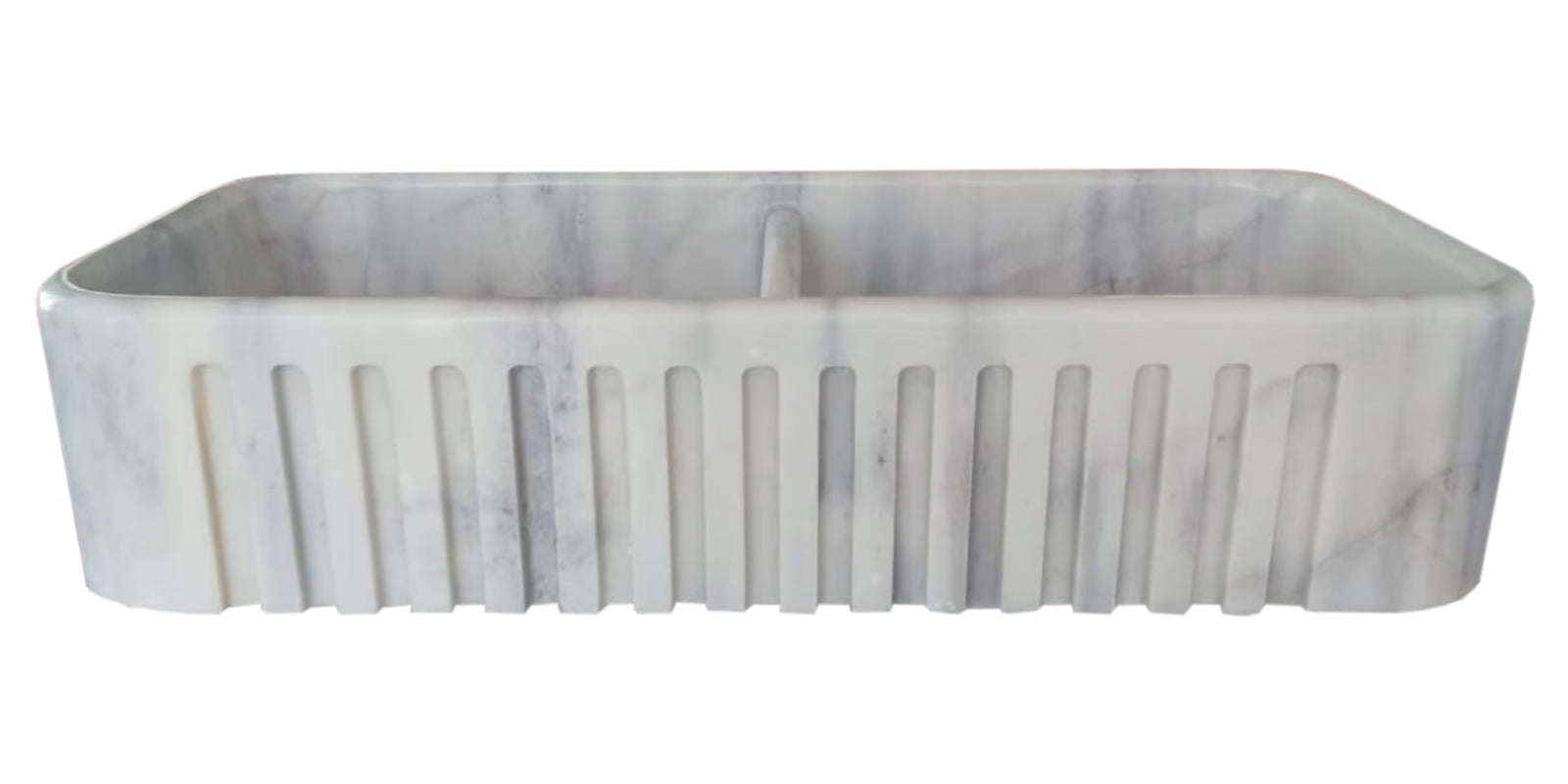 Carrara White Marble Farmhouse Apron Kitchen Double Sink (W)18