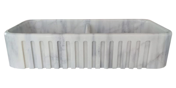 Carrara White Marble Farmhouse Apron Kitchen Double Sink (W)18