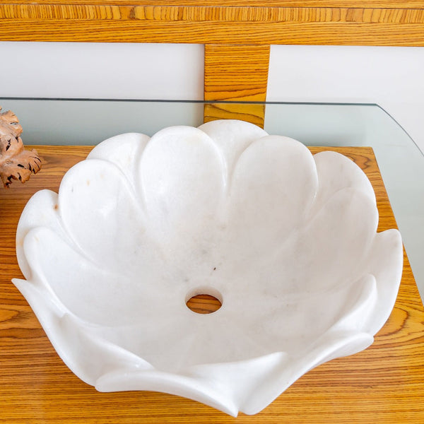 Carrara White Marble Natural Stone Flower Shape Polished Sink (D)17