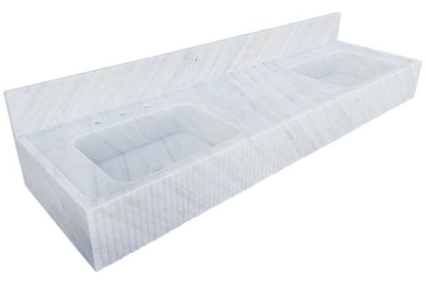 Carrara White Marble Bathroom Double Sink Fluted on Front (W)21