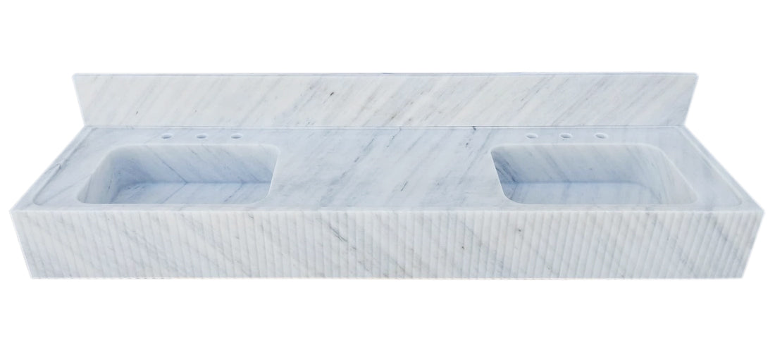 Carrara White Marble Bathroom Double Sink Fluted on Front (W)21