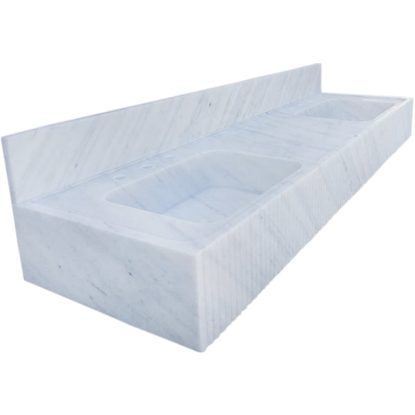 Carrara White Marble Bathroom Double Sink Fluted on Front (W)21