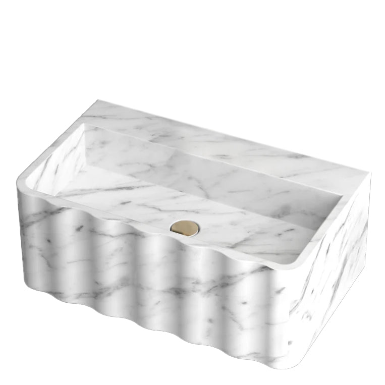 Carrara White Marble Wall-mount Bathroom Sink Fluted Front (W)16