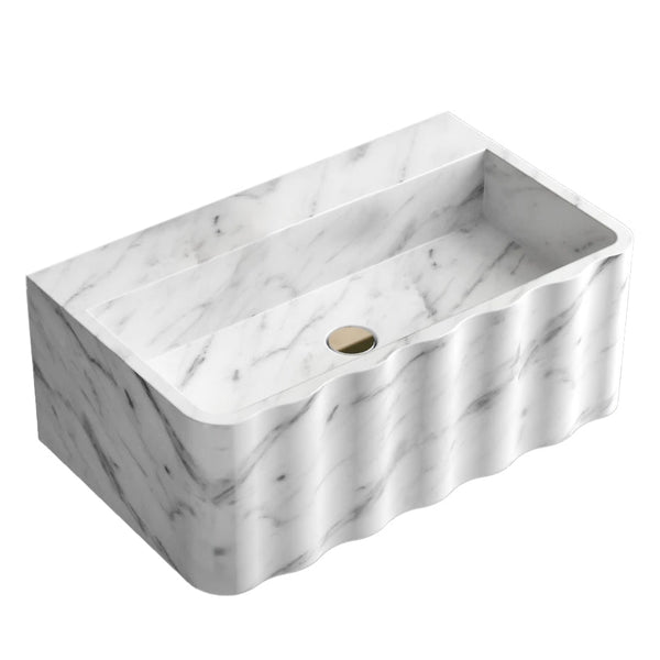 Carrara White Marble Wall-mount Bathroom Sink Fluted Front (W)16
