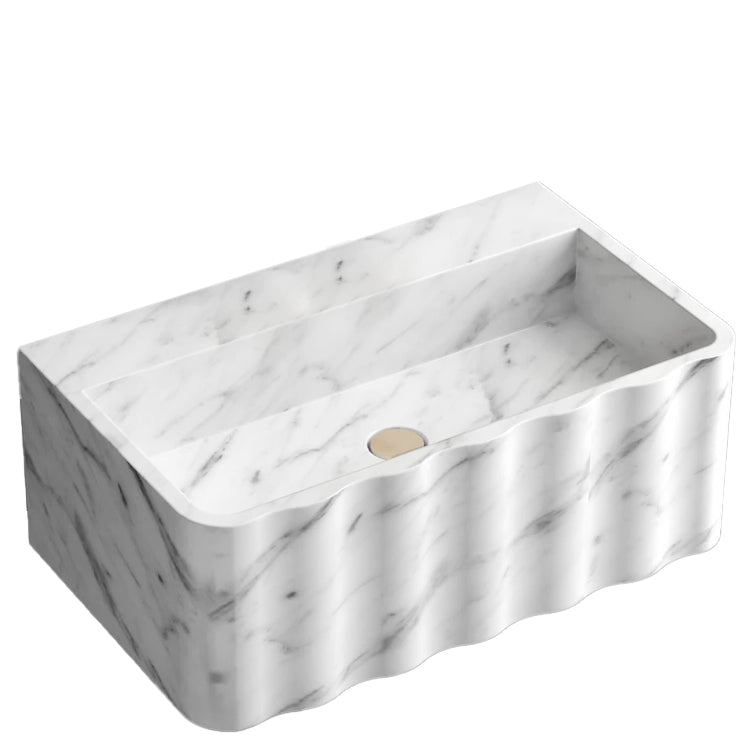 Carrara White Marble Wall-mount Bathroom Sink Fluted Front (W)16