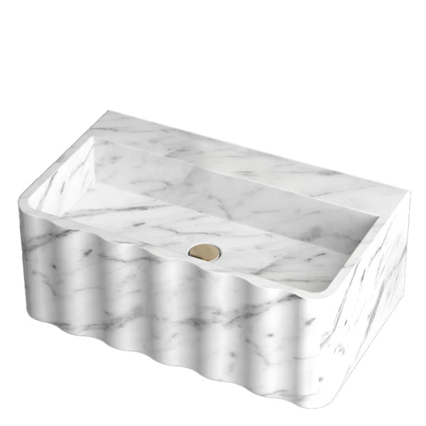 Carrara White Marble Wall-mount Bathroom Sink Fluted Front (W)16