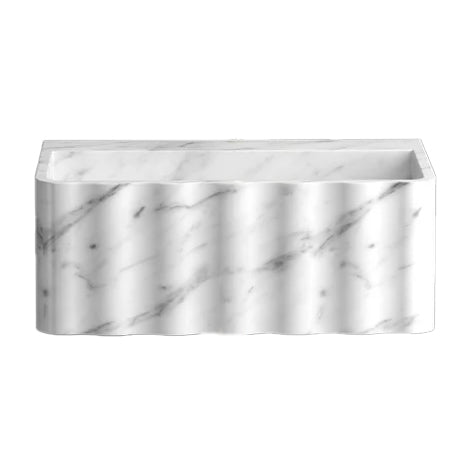 Carrara White Marble Wall-mount Bathroom Sink Fluted Front (W)16