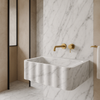 Carrara White Marble Wall-mount Bathroom Sink Fluted Front (W)16