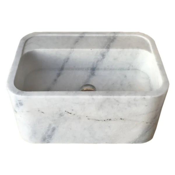 Carrara White Marble Rectangular Wall-mount Bathroom Sink (W)16