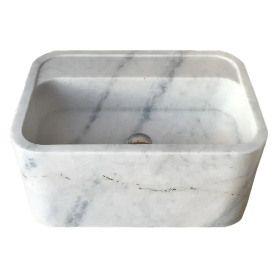 Carrara White Marble Rectangular Wall-mount Bathroom Sink (W)16