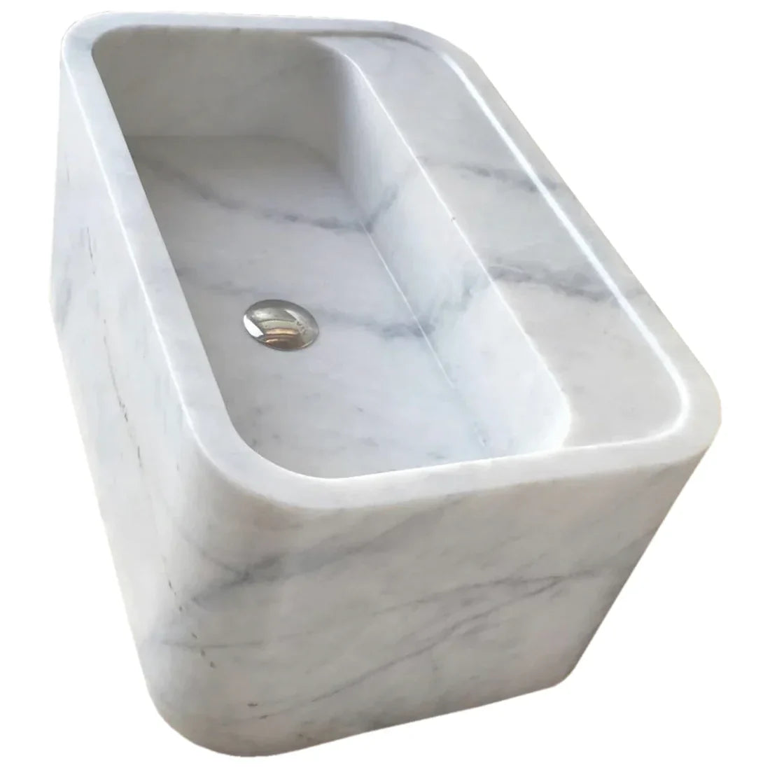 Carrara White Marble Rectangular Wall-mount Bathroom Sink (W)16