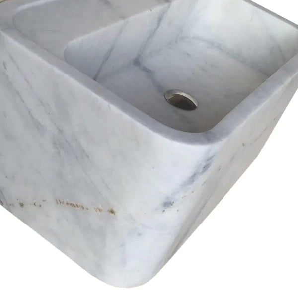 Carrara White Marble Rectangular Wall-mount Bathroom Sink (W)16