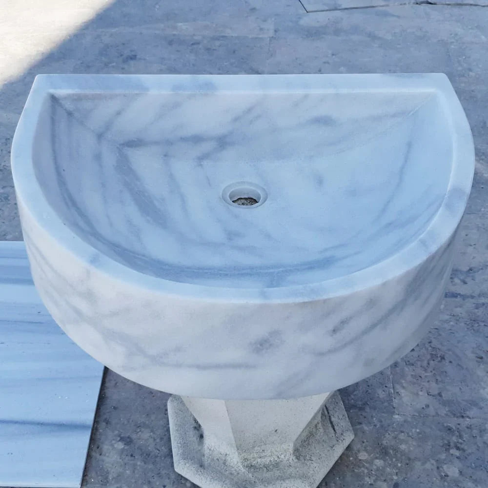 Natural Stone Carrara White Marble Wall-Mount Bathroom Marble Sink (W)24
