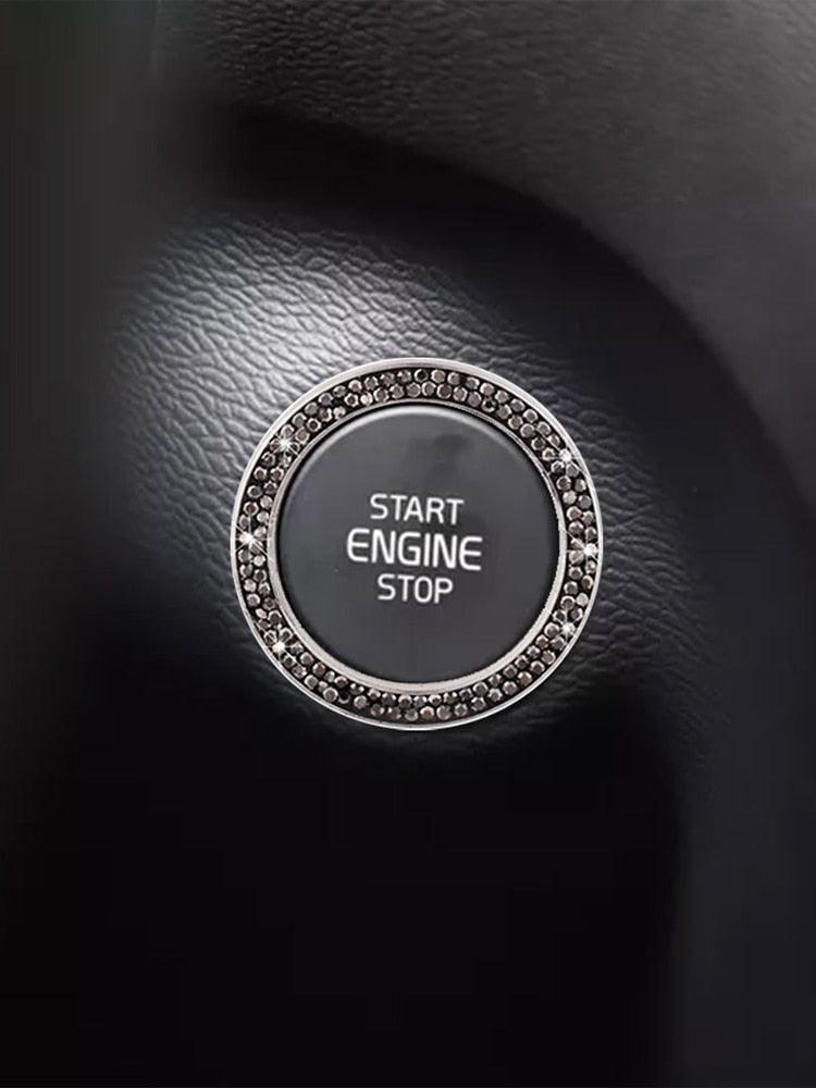 Cars One-Key Engine Start Stop Ignition Push Button Switch Cover Decorative Rhinestone Diamond Crystal Ring Car Parts Push to Start Button Cover Crystal Rhinestone Car Ring Emblem Sticker Bling Accessories for Women