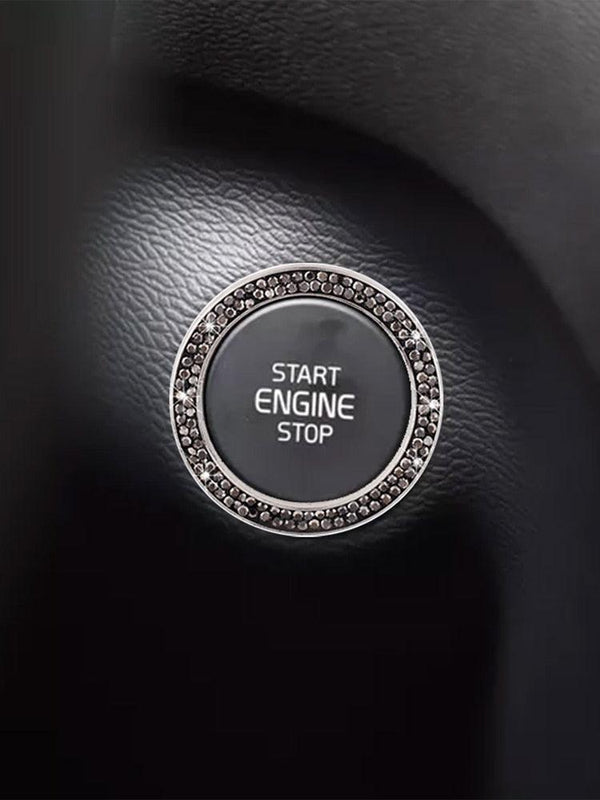 Cars One-Key Engine Start Stop Ignition Push Button Switch Cover Decorative Rhinestone Diamond Crystal Ring Car Parts Push to Start Button Cover Crystal Rhinestone Car Ring Emblem Sticker Bling Accessories for Women