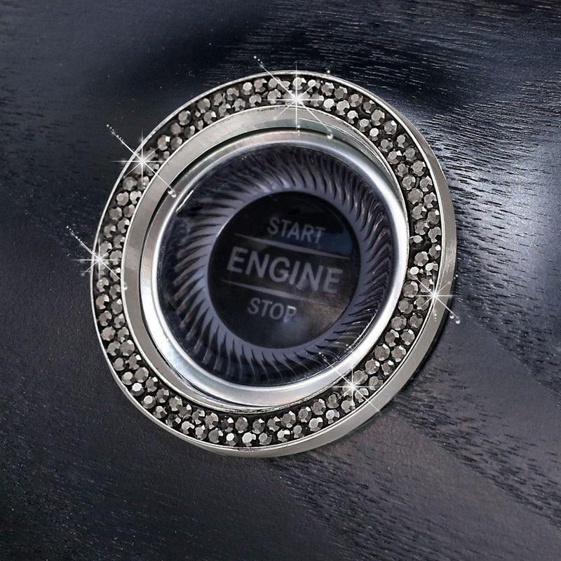 Cars One-Key Engine Start Stop Ignition Push Button Switch Cover Decorative Rhinestone Diamond Crystal Ring Car Parts Push to Start Button Cover Crystal Rhinestone Car Ring Emblem Sticker Bling Accessories for Women