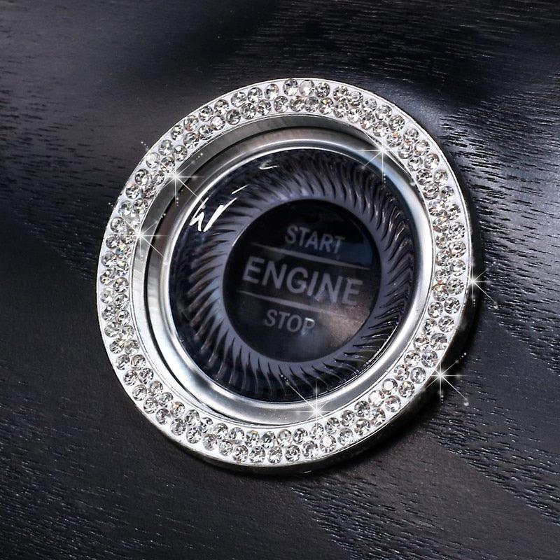 Cars One-Key Engine Start Stop Ignition Push Button Switch Cover Decorative Rhinestone Diamond Crystal Ring Car Parts Push to Start Button Cover Crystal Rhinestone Car Ring Emblem Sticker Bling Accessories for Women