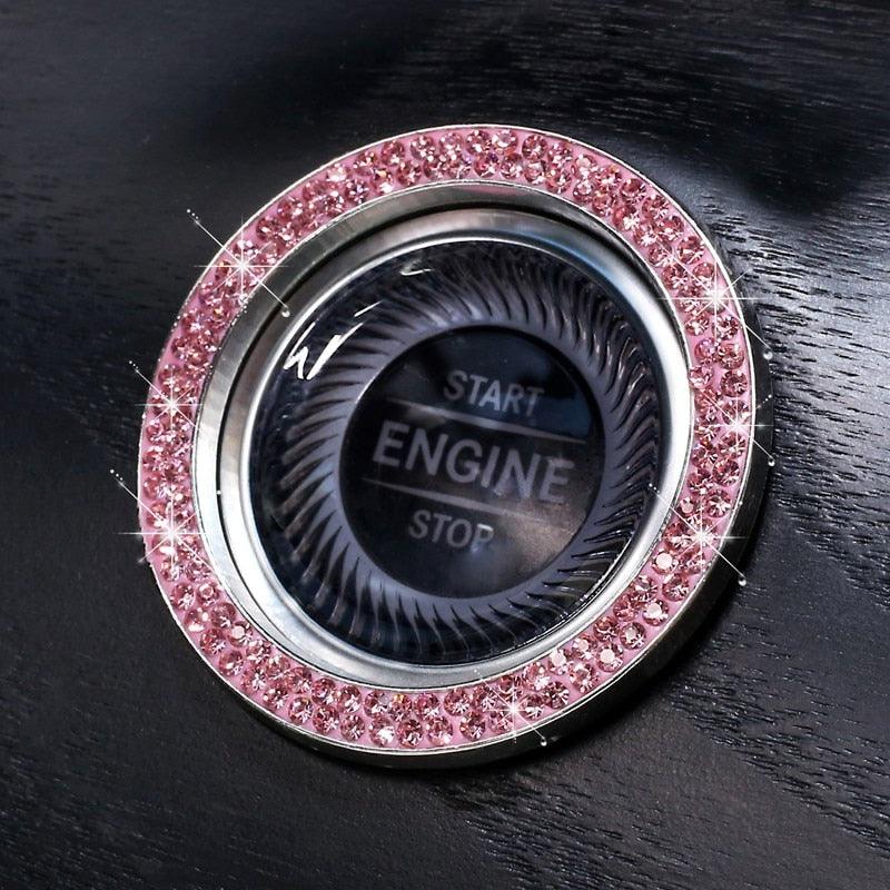 Cars One-Key Engine Start Stop Ignition Push Button Switch Cover Decorative Rhinestone Diamond Crystal Ring Car Parts Push to Start Button Cover Crystal Rhinestone Car Ring Emblem Sticker Bling Accessories for Women