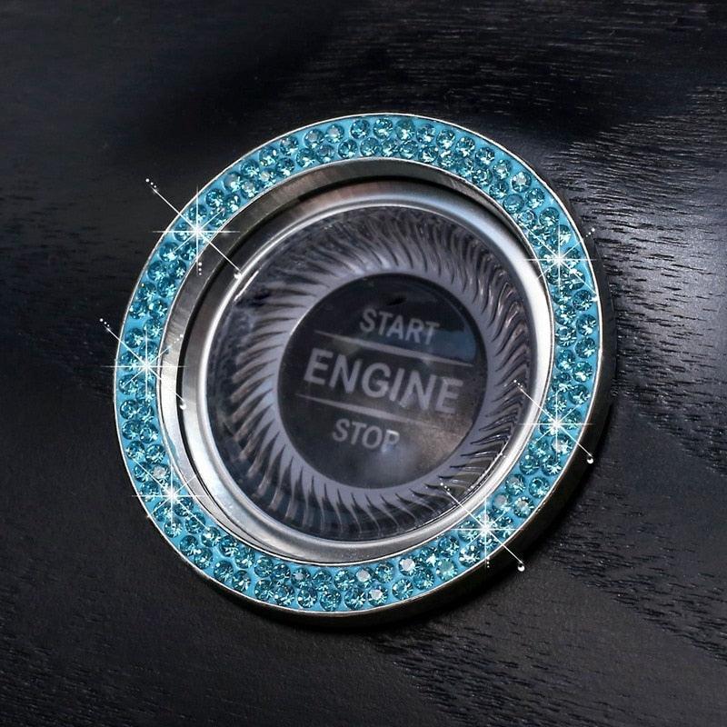 Cars One-Key Engine Start Stop Ignition Push Button Switch Cover Decorative Rhinestone Diamond Crystal Ring Car Parts Push to Start Button Cover Crystal Rhinestone Car Ring Emblem Sticker Bling Accessories for Women