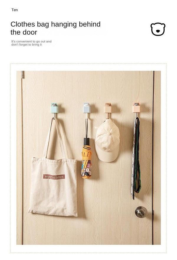 Cartoon Cat Hook Self Adhesive Dormitory Bedroom Door Hangers Hooks Key Umbrella Towel Cap Coat Rack Wall Animal Decoration Rack Non-Marking Hook Nail-Free Animal Hook Entrance Key Strong Sticking Hook