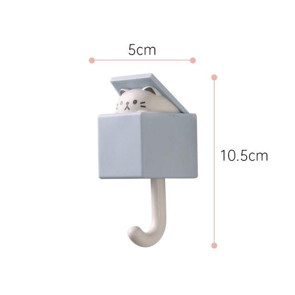 Cartoon Cat Hook Self Adhesive Dormitory Bedroom Door Hangers Hooks Key Umbrella Towel Cap Coat Rack Wall Animal Decoration Rack Non-Marking Hook Nail-Free Animal Hook Entrance Key Strong Sticking Hook