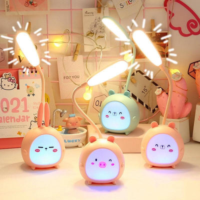Cartoon Desk Lamp Eye Protection Energy-saving Reading Lamp USB Charging Sleeping Night Light LED Table Lamp for Kids Cute Study Lamps for Bedroom Décor