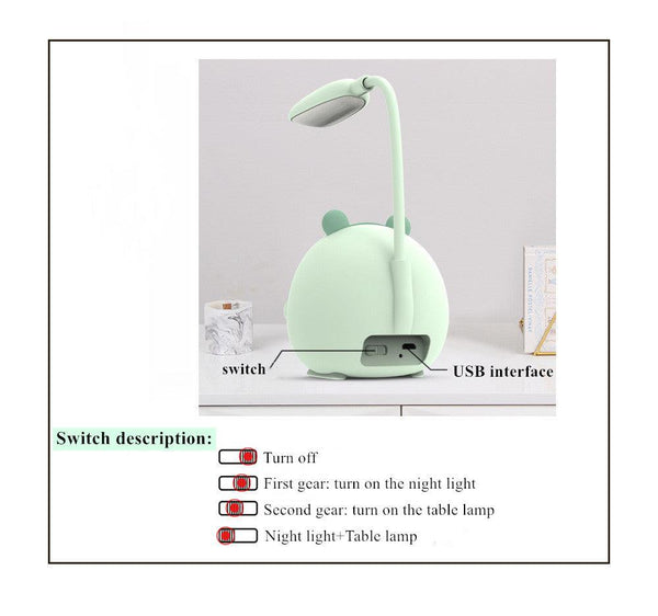Cartoon Desk Lamp Eye Protection Energy-saving Reading Lamp USB Charging Sleeping Night Light LED Table Lamp for Kids Cute Study Lamps for Bedroom Décor