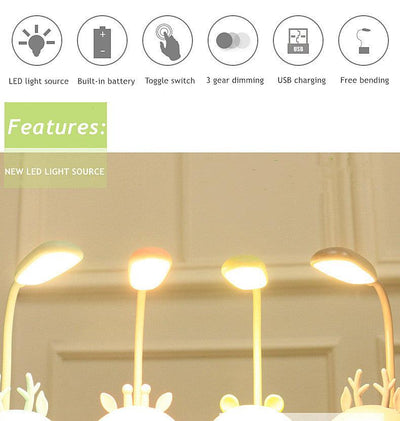 Cartoon Desk Lamp Eye Protection Energy-saving Reading Lamp USB Charging Sleeping Night Light LED Table Lamp for Kids Cute Study Lamps for Bedroom Décor
