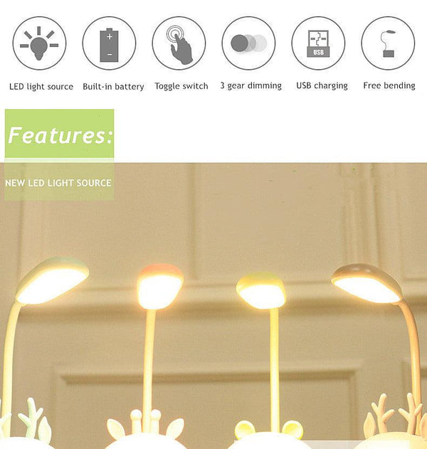 Cartoon Desk Lamp Eye Protection Energy-saving Reading Lamp USB Charging Sleeping Night Light LED Table Lamp for Kids Cute Study Lamps for Bedroom Décor