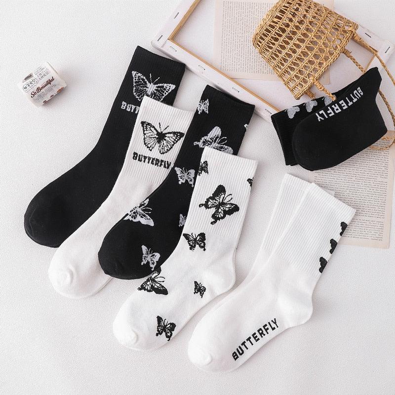 Cartoon socks cute bow print white black calcetines Women's Novelty Socks Crew Fun Funky fall fashion Casual Cotton Dress Socks