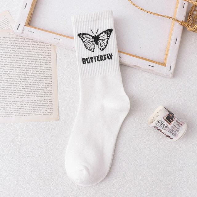 Cartoon socks cute bow print white black calcetines Women's Novelty Socks Crew Fun Funky fall fashion Casual Cotton Dress Socks